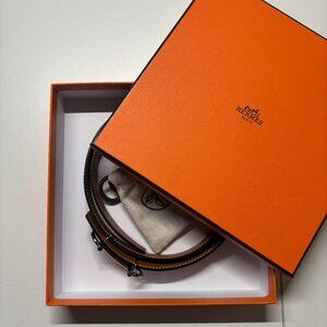 Hermès Reversible Leather D-Ring Belt Black / Brown Silver Hardware Size 80